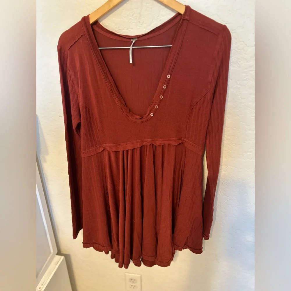 Free People Rust Red Long Sleeve Babydoll Tunic - Picture 9 of 11